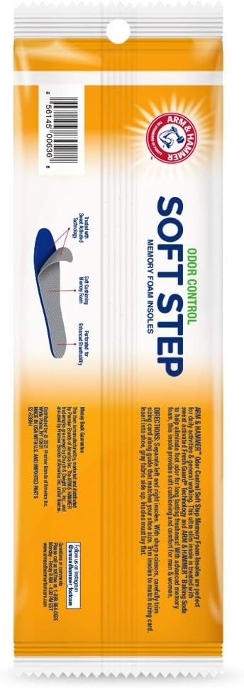 image:imageArm amp Hammer Odor Control Soft Step Insoles Memory Foam Insoles for Men Best Insoles for Standing All Day Foot Insoles Shoe Insoles pack of 61 pair