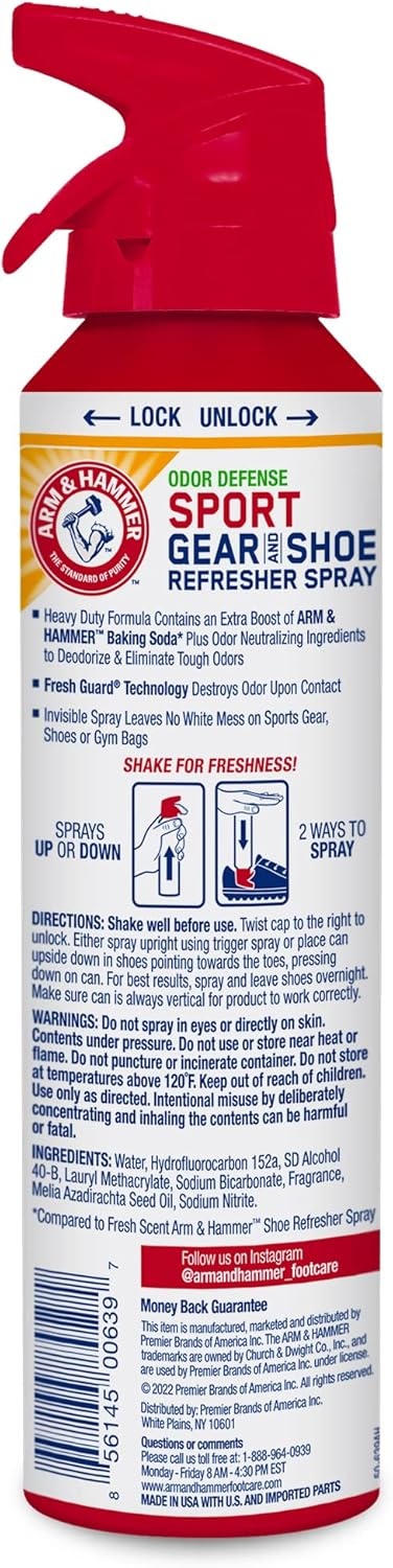 image:imageArm amp Hammer Sport Gear amp Shoe Refresher Spray Heavy Duty Odor Defense for Sports Gear and Footwear Deodorizer for Gym Bags Boxing Gloves Hockey Equipment and Football Pads 67 oz67 Ounce Pack of 1