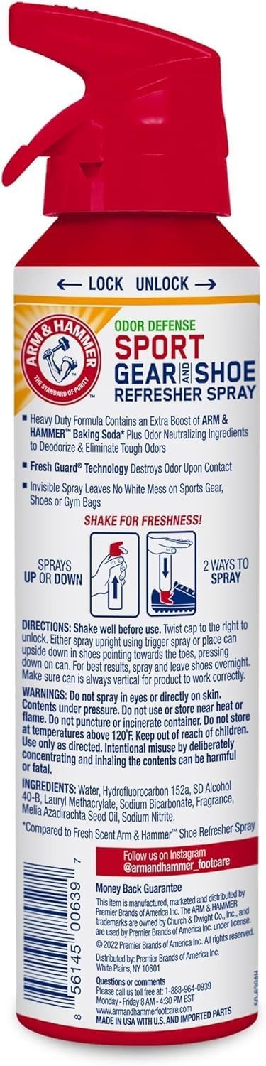 image:imageArm amp Hammer Sport Gear amp Shoe Refresher Spray Heavy Duty Odor Defense for Sports Gear and Footwear Deodorizer for Gym Bags Boxing Gloves Hockey Equipment and Football Pads 67 oz67 Ounce Pack of 3