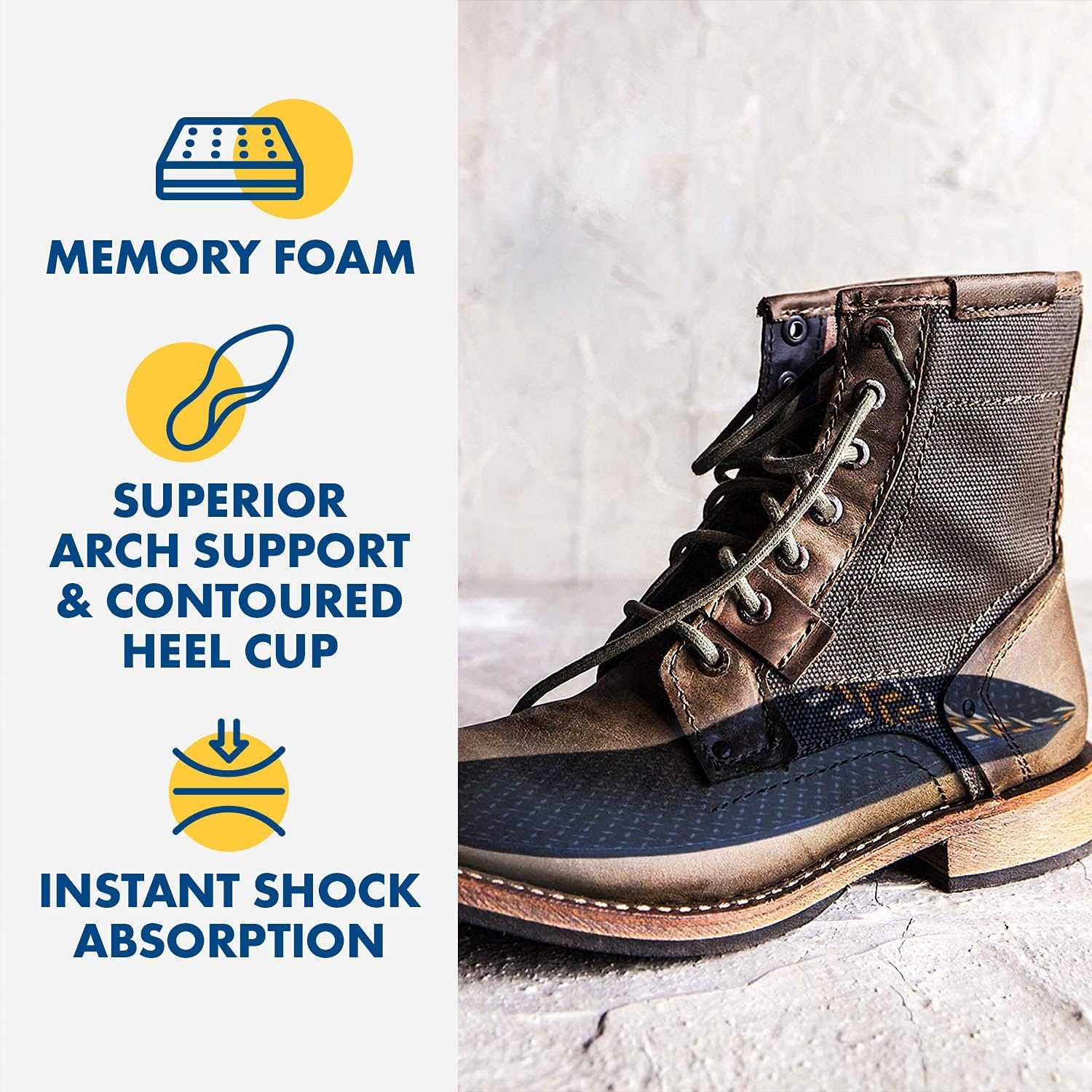 image:imageArm amp Hammer Work Insoles for Men and Women Boot Inserts for Work Boots Boot Insoles for Work Work Boot Insoles for Men and Women Pair of AntiFatigue Arch Support Memory Foam Insoles 3 Pack3