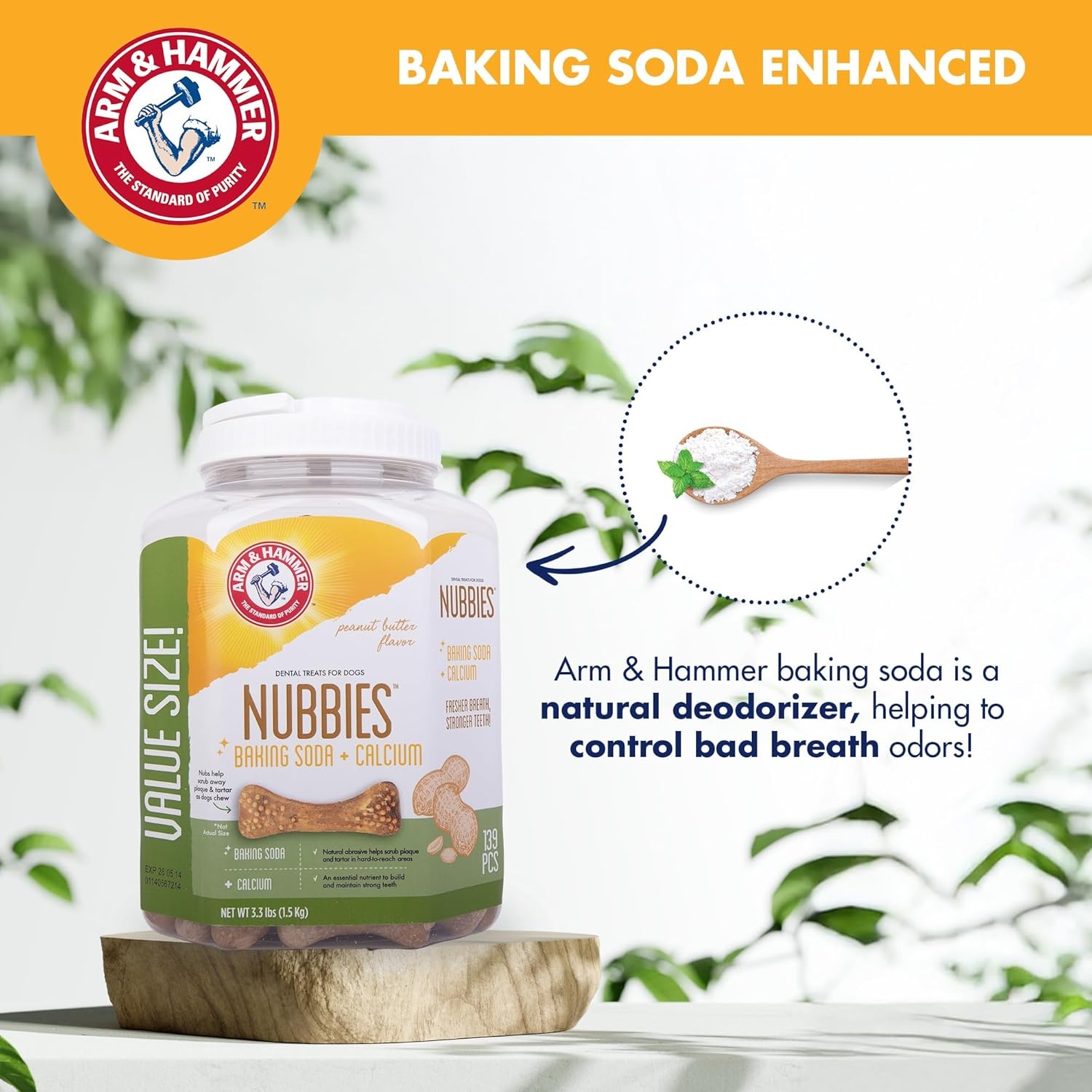 image:imageArm amp Hammer for Pets Nubbies Dental Treats Value Size Baking Soda amp Calcium Dog Dental Chews Helps Scrub Plaque amp Tartar While Chewing Chicken Flavor 139 Count 528 OzPeanut Butter