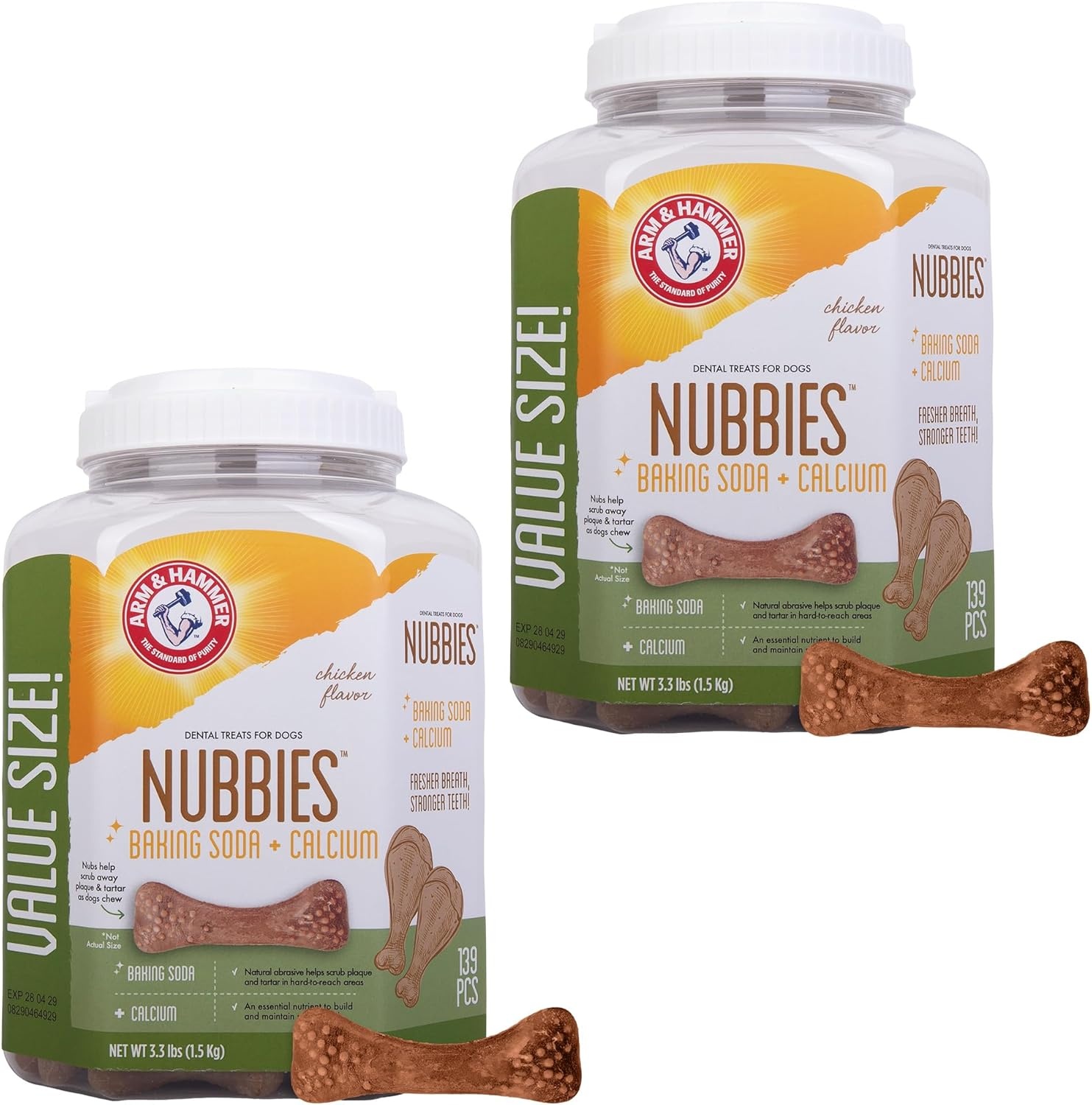 image:imageArm amp Hammer for Pets Nubbies Dental Treats Value Size Baking Soda amp Calcium Dog Dental Chews Helps Scrub Plaque amp Tartar While Chewing Chicken Flavor 139 Count 528 OzChicken