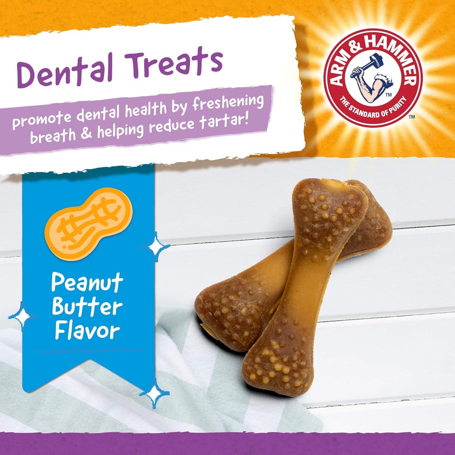 image:imageArm amp Hammer for Pets Nubbies Dental Treats Value Size Baking Soda amp Calcium Dog Dental Chews Helps Scrub Plaque amp Tartar While Chewing Chicken Flavor 139 Count 528 OzPeanut Butter
