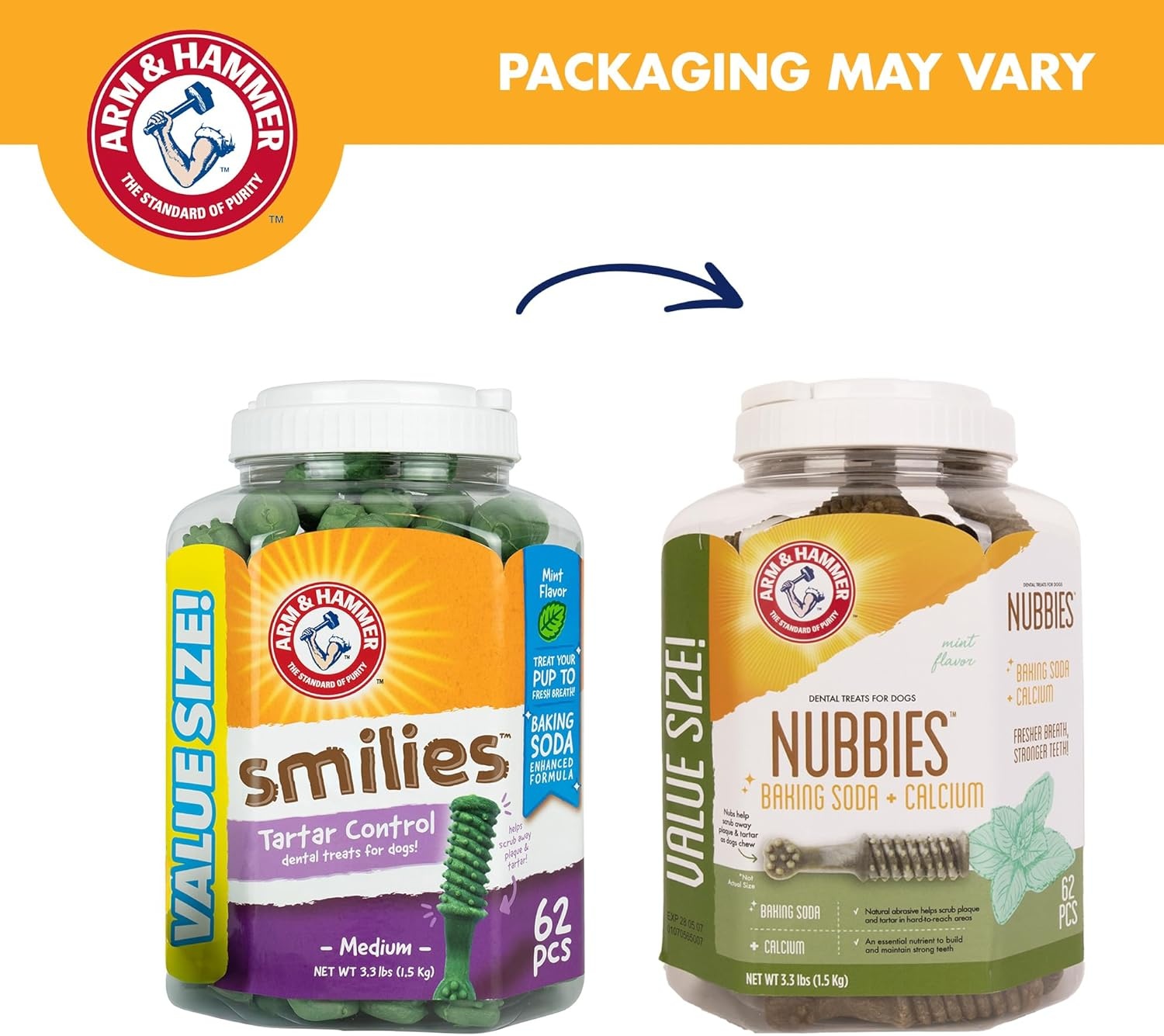 image:imageArm amp Hammer for Pets Nubbies Dental Treats Value Size Baking Soda amp Calcium Dog Dental Chews Helps Scrub Plaque amp Tartar While Chewing Chicken Flavor 139 Count 528 OzMint