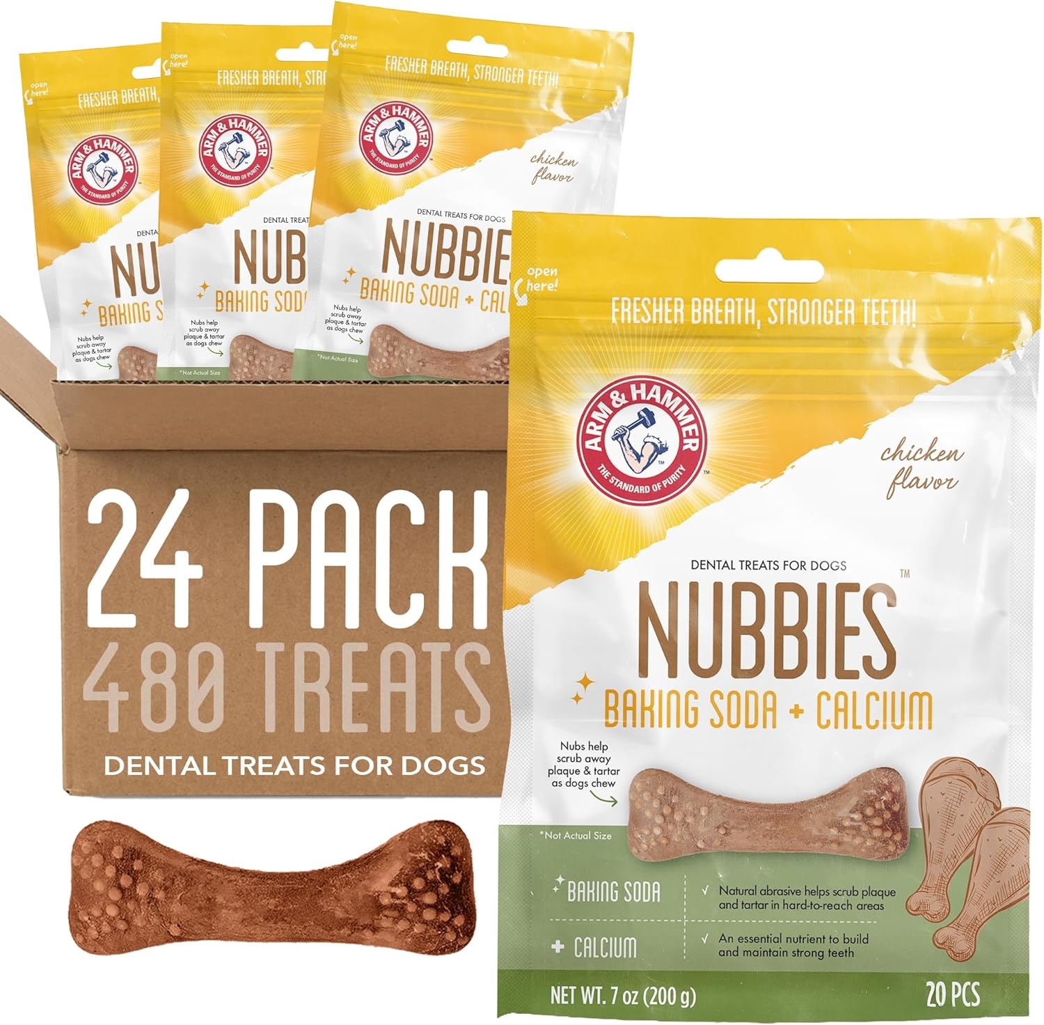 image:imageArm amp Hammer for Pets Nubbies Dental Treats Value Size Baking Soda amp Calcium Dog Dental Chews Helps Scrub Plaque amp Tartar While Chewing Chicken Flavor 139 Count 528 OzChicken
