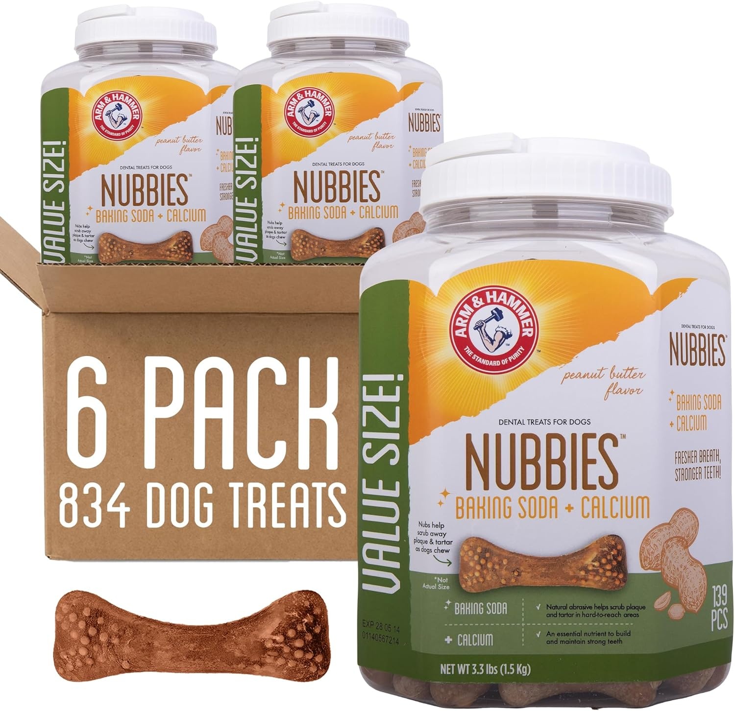image:imageArm amp Hammer for Pets Nubbies Dental Treats Value Size Baking Soda amp Calcium Dog Dental Chews Helps Scrub Plaque amp Tartar While Chewing Chicken Flavor 139 Count 528 OzPeanut Butter