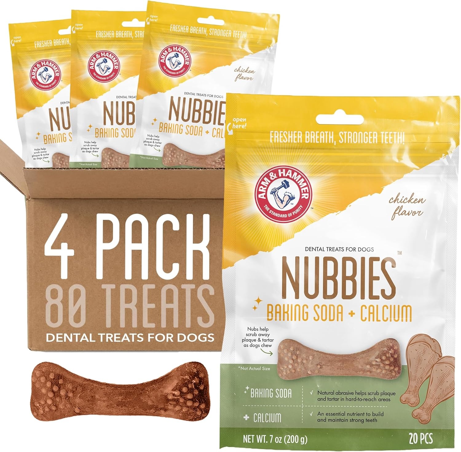 image:imageArm amp Hammer for Pets Nubbies Dental Treats Value Size Baking Soda amp Calcium Dog Dental Chews Helps Scrub Plaque amp Tartar While Chewing Chicken Flavor 139 Count 528 OzChicken