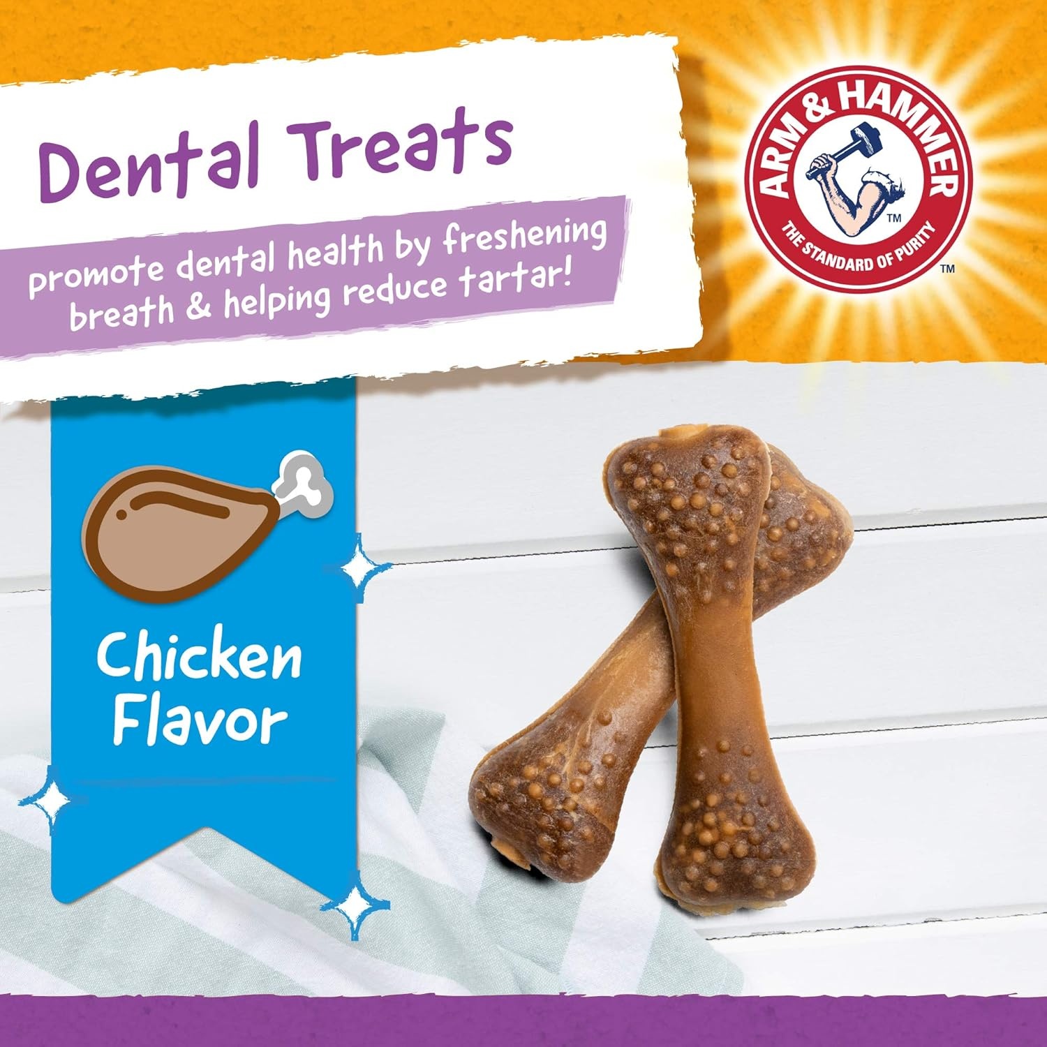 image:imageArm amp Hammer for Pets Nubbies Dental Treats Value Size Baking Soda amp Calcium Dog Dental Chews Helps Scrub Plaque amp Tartar While Chewing Chicken Flavor 139 Count 528 OzChicken