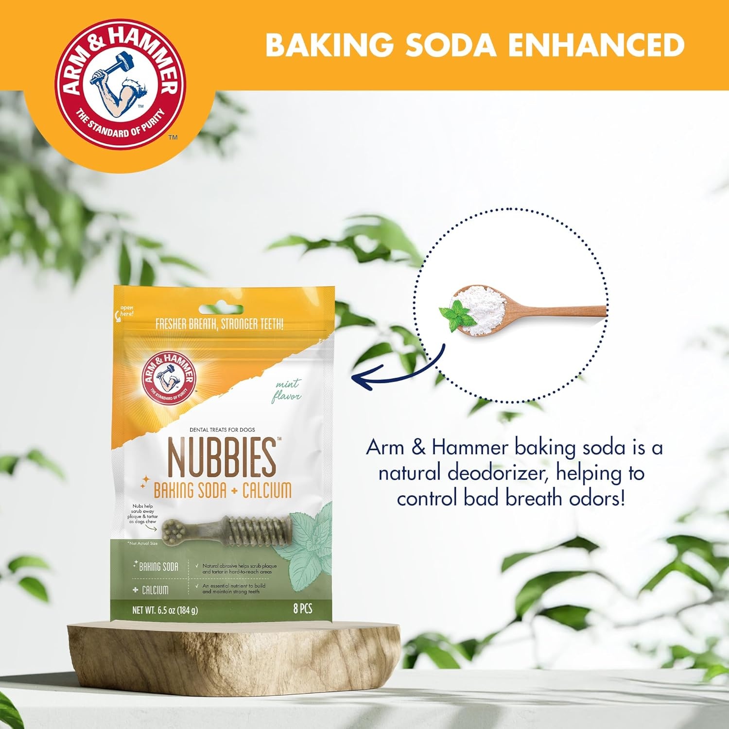 image:imageArm amp Hammer for Pets Nubbies Dental Treats Value Size Baking Soda amp Calcium Dog Dental Chews Helps Scrub Plaque amp Tartar While Chewing Chicken Flavor 139 Count 528 OzMint