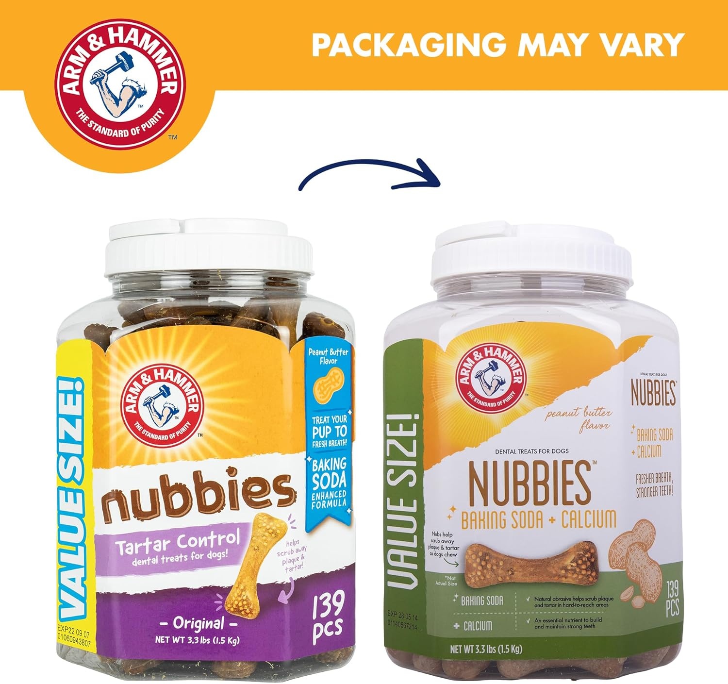 image:imageArm amp Hammer for Pets Nubbies Dental Treats Value Size Baking Soda amp Calcium Dog Dental Chews Helps Scrub Plaque amp Tartar While Chewing Chicken Flavor 139 Count 528 OzPeanut Butter