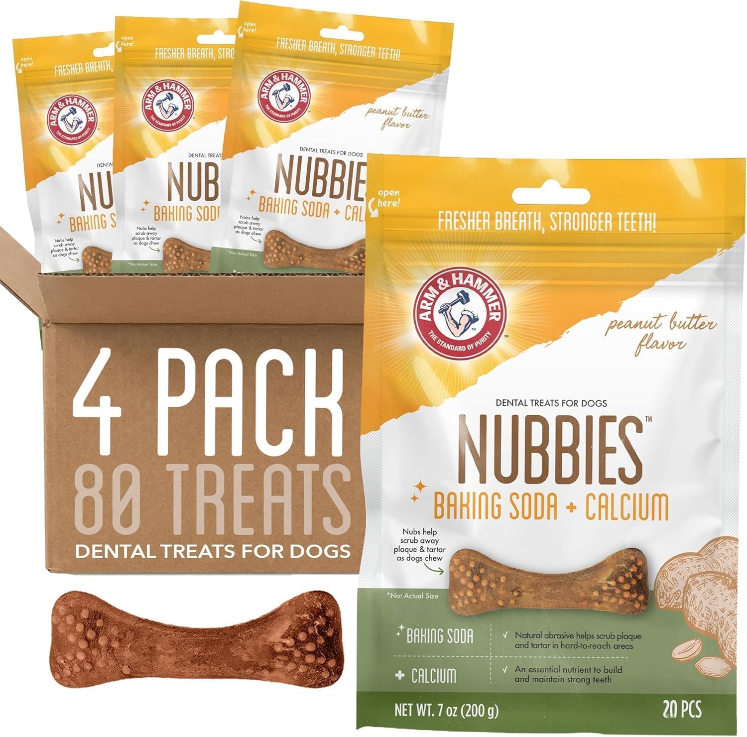 image:imageArm amp Hammer for Pets Nubbies Dental Treats Value Size Baking Soda amp Calcium Dog Dental Chews Helps Scrub Plaque amp Tartar While Chewing Chicken Flavor 139 Count 528 OzPeanut Butter