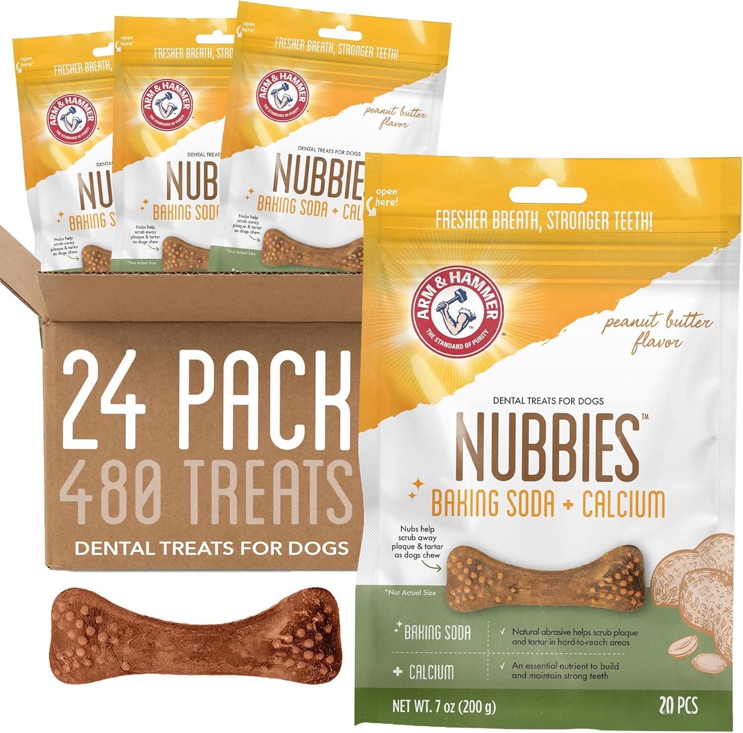 image:imageArm amp Hammer for Pets Nubbies Dental Treats Value Size Baking Soda amp Calcium Dog Dental Chews Helps Scrub Plaque amp Tartar While Chewing Chicken Flavor 139 Count 528 OzPeanut Butter