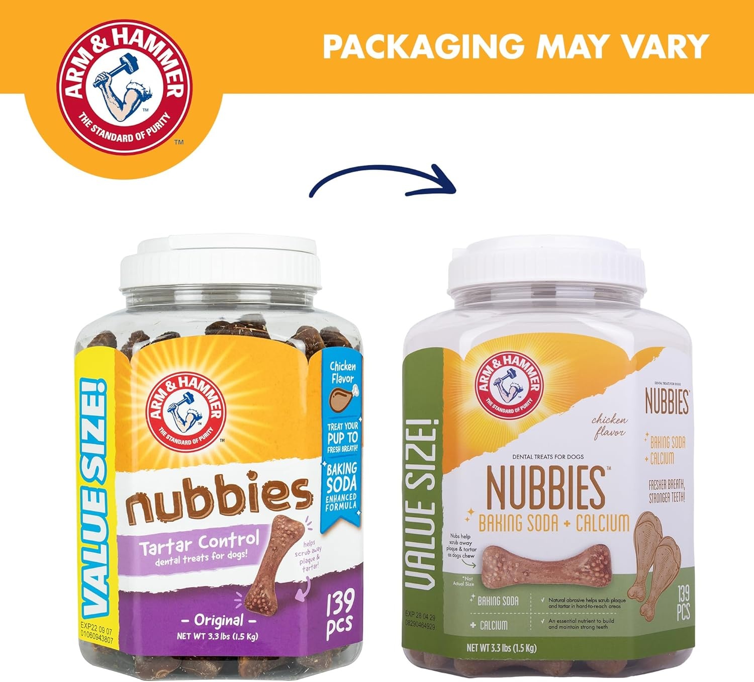 image:imageArm amp Hammer for Pets Nubbies Dental Treats Value Size Baking Soda amp Calcium Dog Dental Chews Helps Scrub Plaque amp Tartar While Chewing Chicken Flavor 139 Count 528 OzChicken