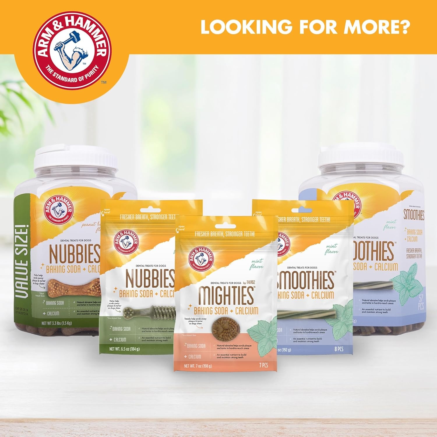 image:imageArm amp Hammer for Pets Nubbies Dental Treats Value Size Baking Soda amp Calcium Dog Dental Chews Helps Scrub Plaque amp Tartar While Chewing Chicken Flavor 139 Count 528 OzPeanut Butter