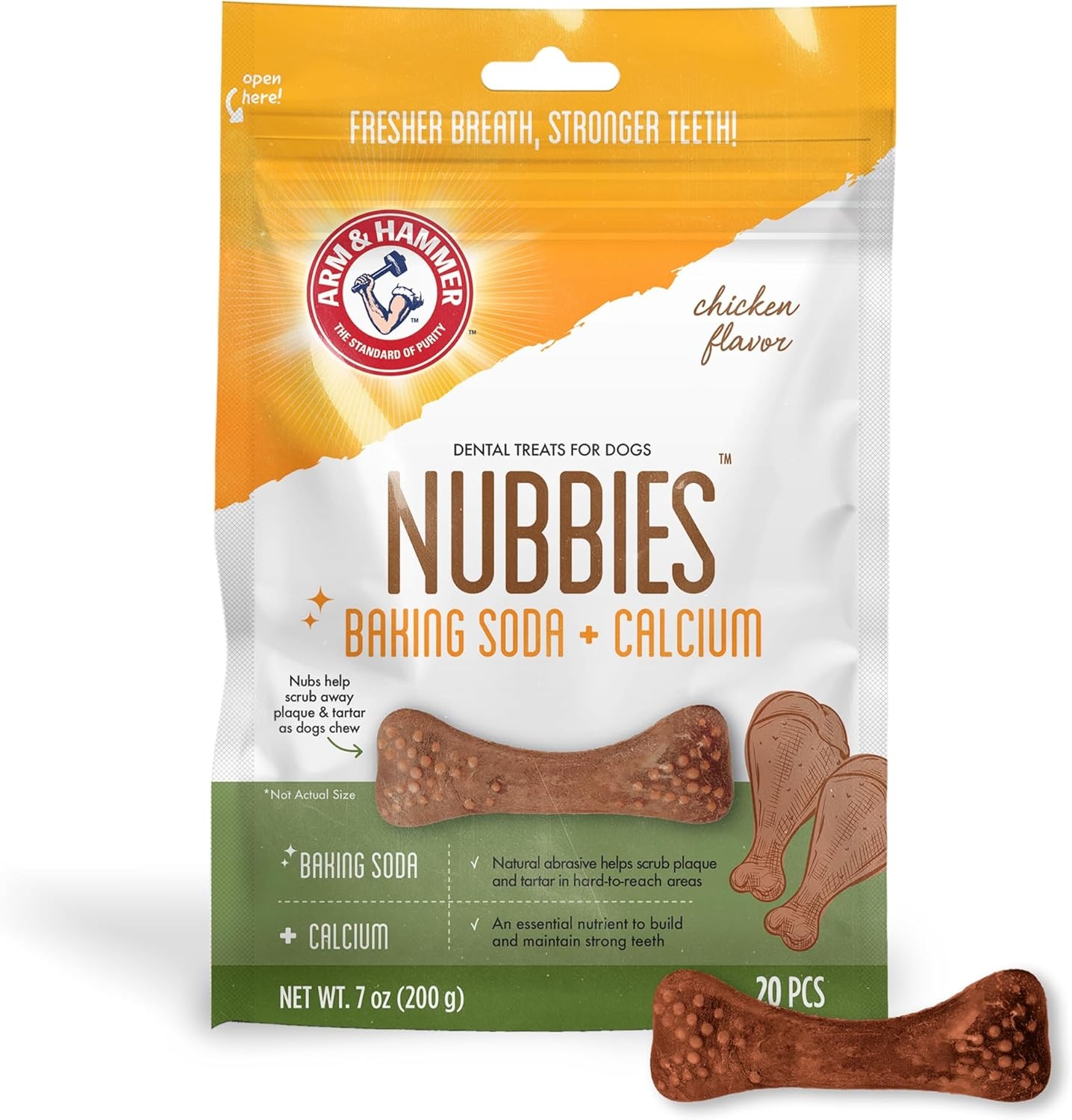 image:imageArm amp Hammer for Pets Nubbies Dental Treats Value Size Baking Soda amp Calcium Dog Dental Chews Helps Scrub Plaque amp Tartar While Chewing Chicken Flavor 139 Count 528 OzChicken