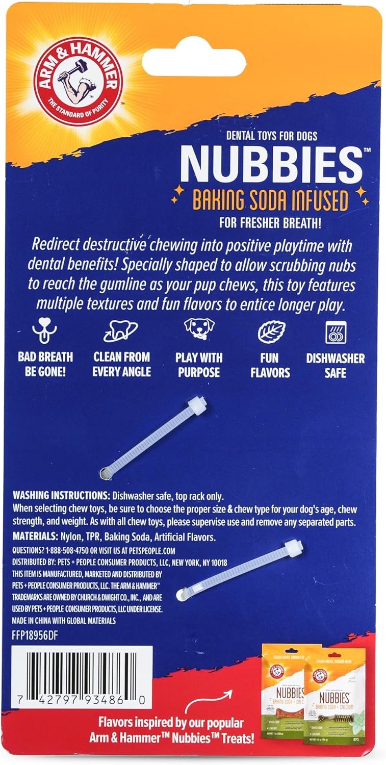image:imageArm amp Hammer for Pets Nubbies Duality Bone Dog Dental Chew Toy Green Apple Flavor Baking Soda Infused Nubby Grooves Plaque Tartar Reduction No Stuffing 24 PackBlue Green Duality Bone