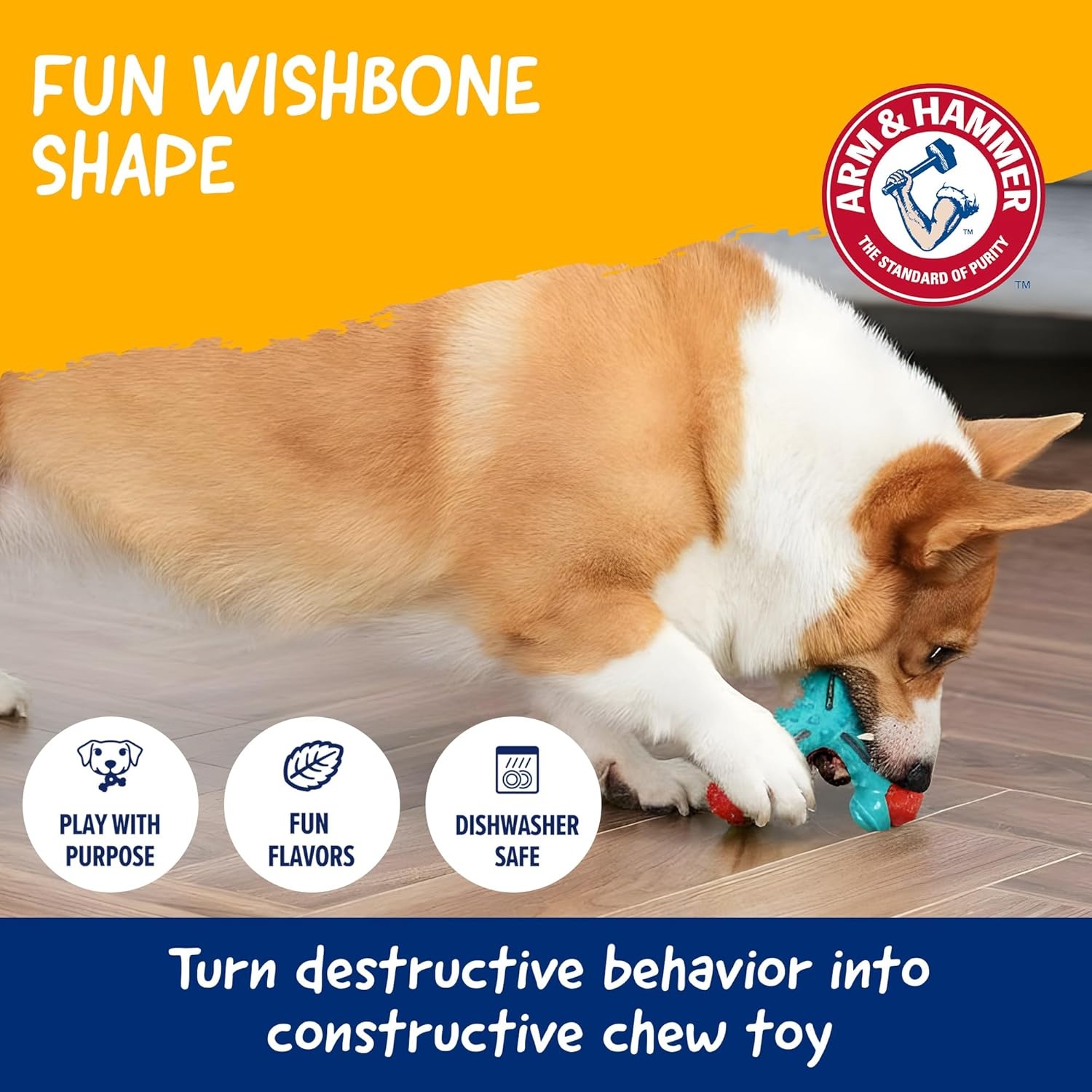 image:imageArm amp Hammer for Pets Nubbies Duality Bone Dog Dental Chew Toy Green Apple Flavor Baking Soda Infused Nubby Grooves Plaque Tartar Reduction No Stuffing 24 PackBlue Red Wishbone