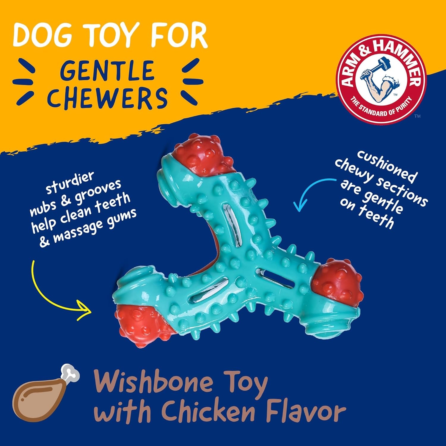 image:imageArm amp Hammer for Pets Nubbies Duality Bone Dog Dental Chew Toy Green Apple Flavor Baking Soda Infused Nubby Grooves Plaque Tartar Reduction No Stuffing 24 PackBlue Red Wishbone