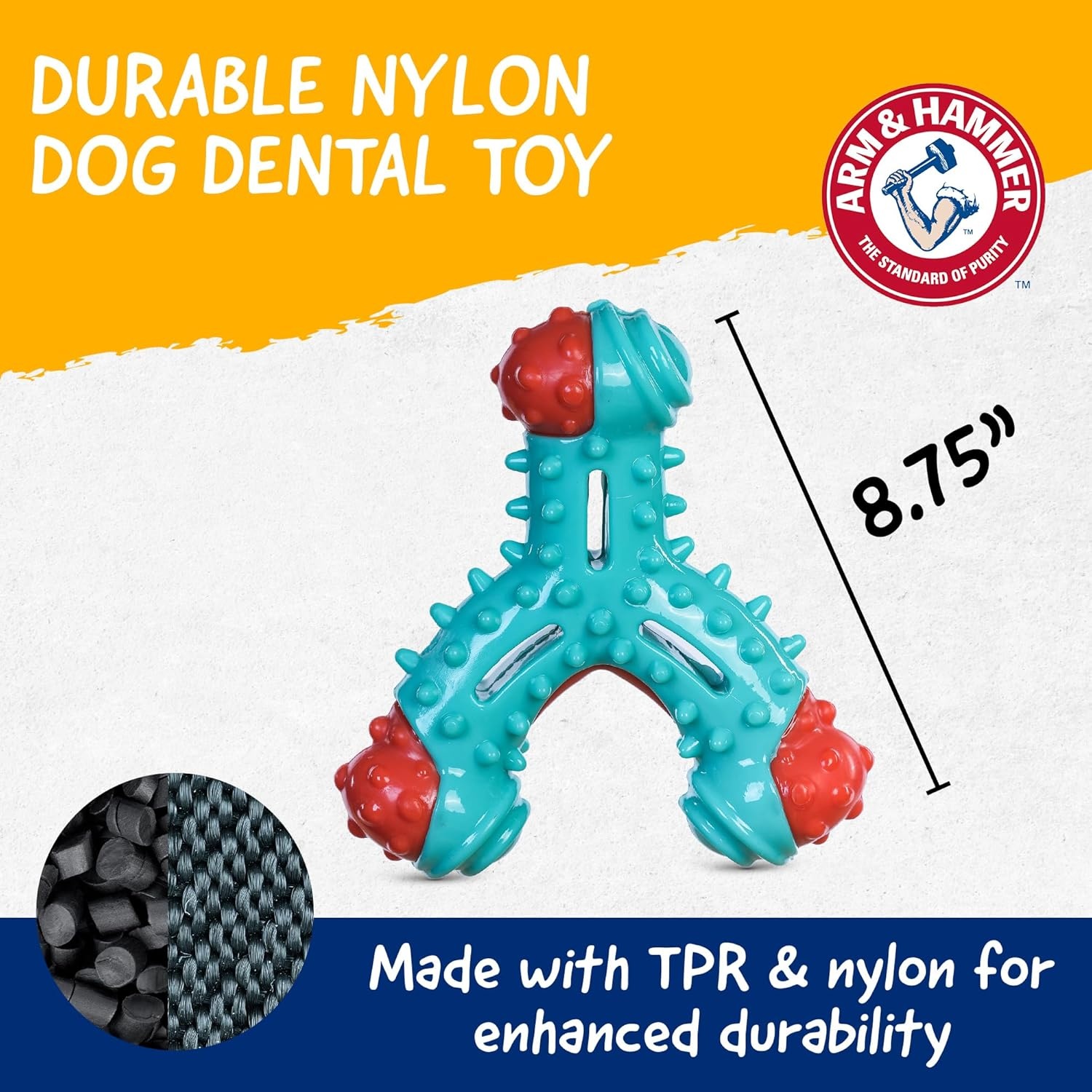 image:imageArm amp Hammer for Pets Nubbies Duality Bone Dog Dental Chew Toy Green Apple Flavor Baking Soda Infused Nubby Grooves Plaque Tartar Reduction No Stuffing 24 PackBlue Red Wishbone