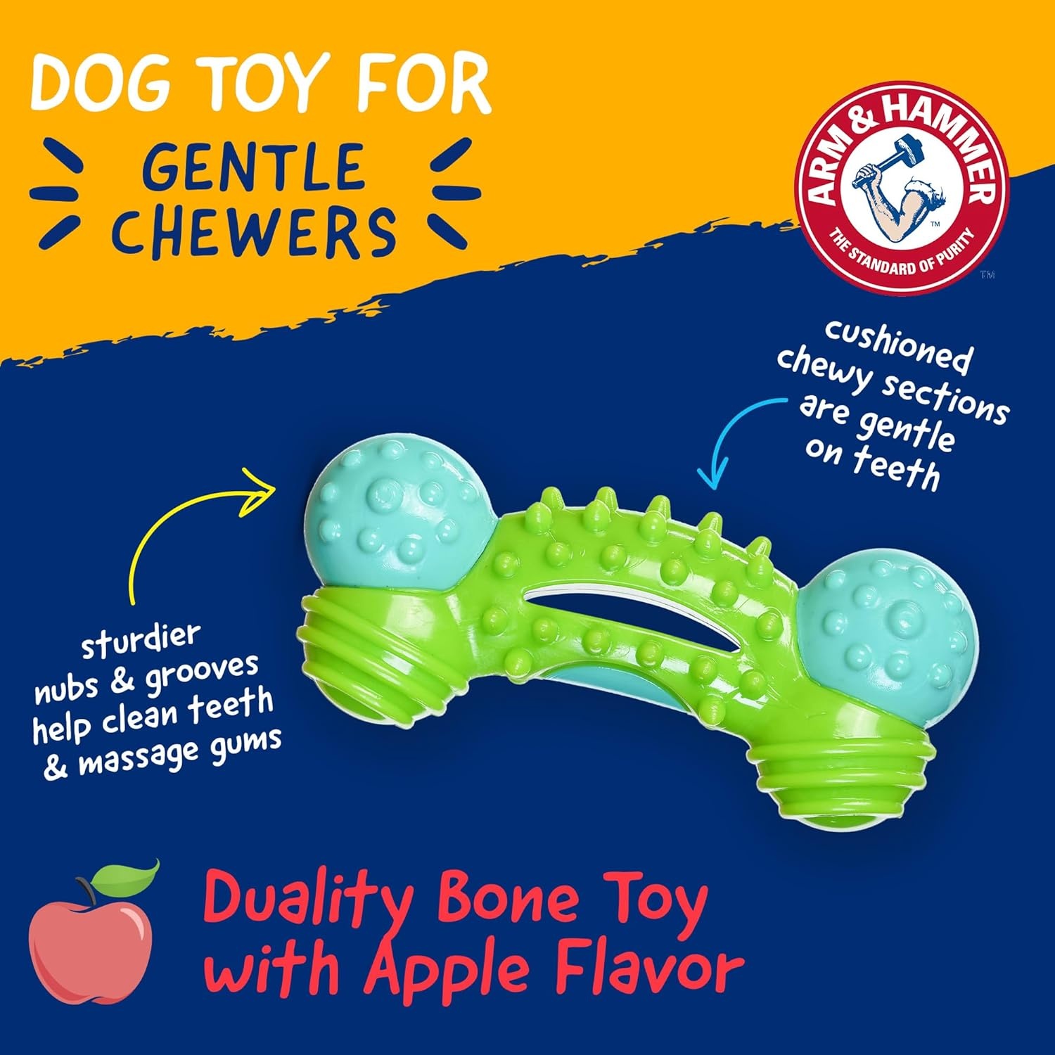 image:imageArm amp Hammer for Pets Nubbies Duality Bone Dog Dental Chew Toy Green Apple Flavor Baking Soda Infused Nubby Grooves Plaque Tartar Reduction No Stuffing 24 PackBlue Green Duality Bone