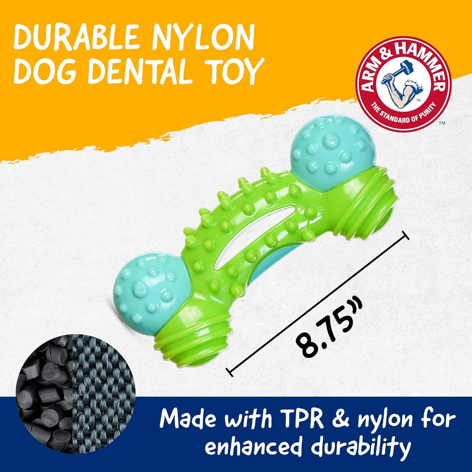 image:imageArm amp Hammer for Pets Nubbies Duality Bone Dog Dental Chew Toy Green Apple Flavor Baking Soda Infused Nubby Grooves Plaque Tartar Reduction No Stuffing 24 PackBlue Green Duality Bone