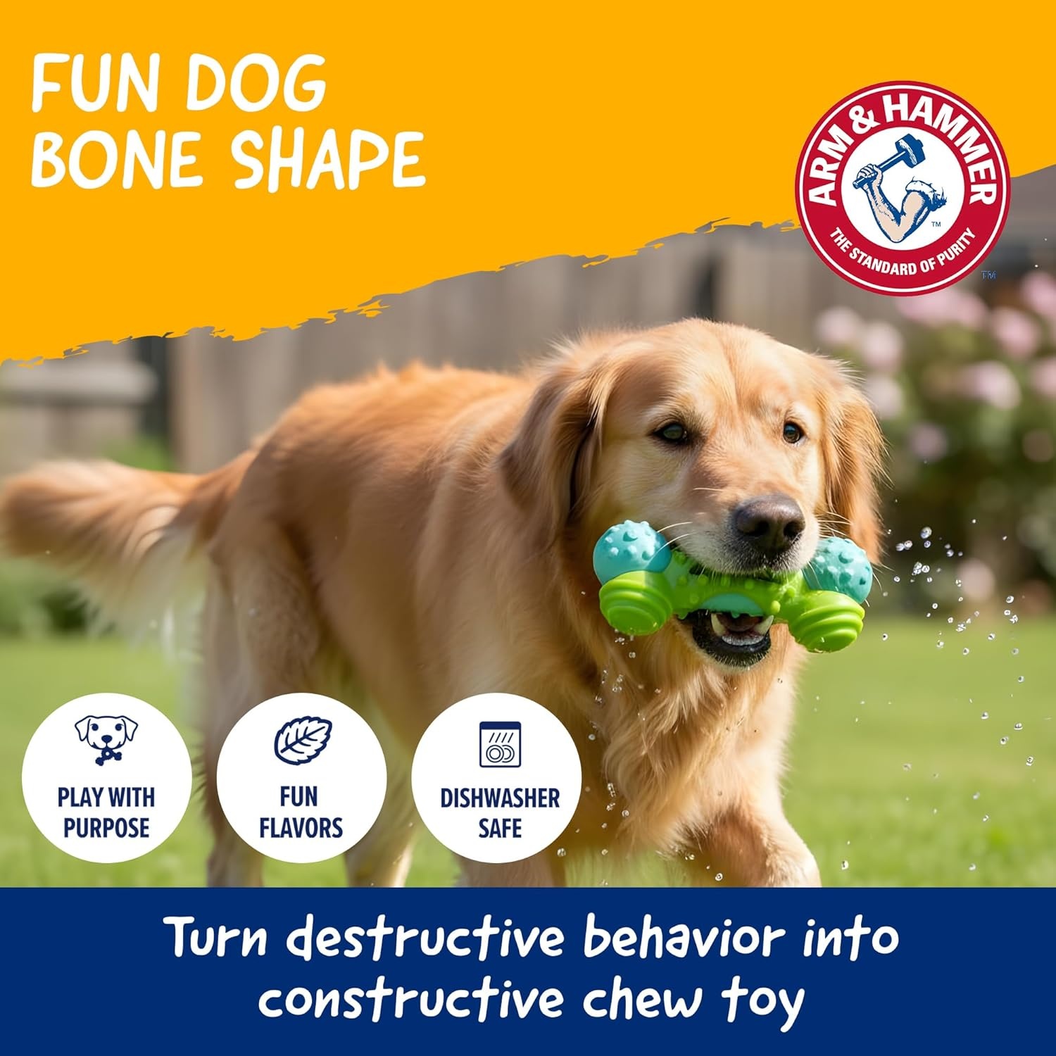 image:imageArm amp Hammer for Pets Nubbies Duality Bone Dog Dental Chew Toy Green Apple Flavor Baking Soda Infused Nubby Grooves Plaque Tartar Reduction No Stuffing 24 PackBlue Green Duality Bone