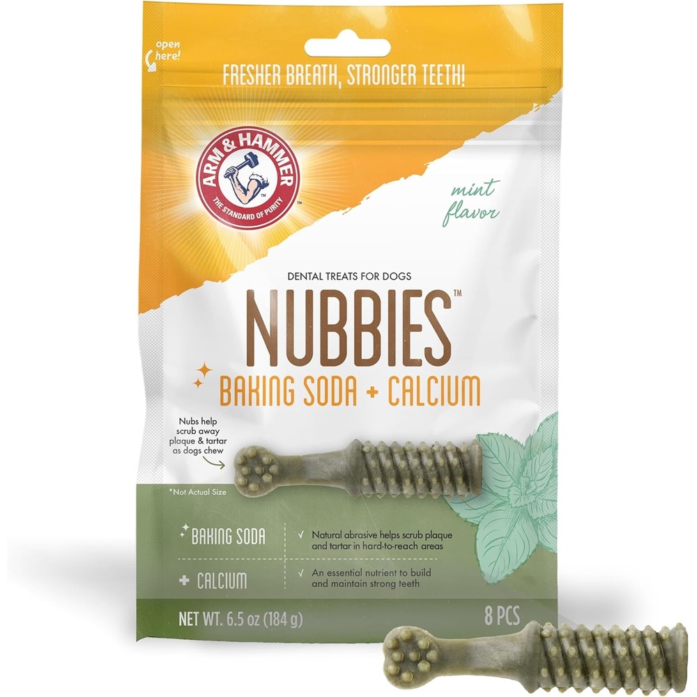 image:imageArm amp Hammer for Pets Nubbies Dental Treats Value Size Baking Soda amp Calcium Dog Dental Chews Helps Scrub Plaque amp Tartar While Chewing Chicken Flavor 139 Count 528 OzMint