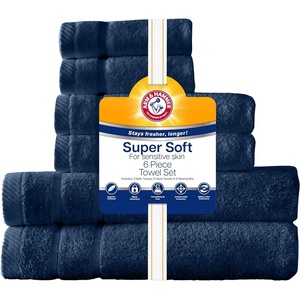 image:imageArm amp Hammer Super Soft Bath Towel Set 6 Piece KhakiDark Blue
