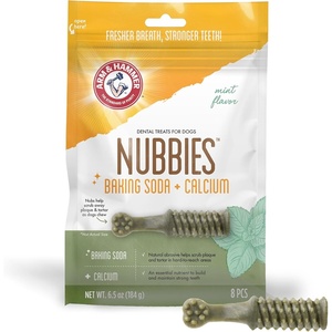 image:imageArm amp Hammer for Pets Nubbies Dental Treats Value Size  Baking Soda amp Calcium Dog Dental Chews Helps Scrub Plaque amp Tartar While Chewing Chicken Flavor 139 Count 528 OzMint