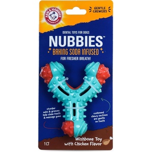 image:imageArm amp Hammer for Pets Nubbies Duality Bone Dog Dental Chew Toy Green Apple Flavor Baking Soda Infused Nubby Grooves Plaque Tartar Reduction No Stuffing 24 PackBlue  Red Wishbone