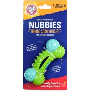 image:imageArm amp Hammer for Pets Nubbies Duality Bone Dog Dental Chew Toy Green Apple Flavor Baking Soda Infused Nubby Grooves Plaque Tartar Reduction No Stuffing 24 PackBlue  Green Duality Bone
